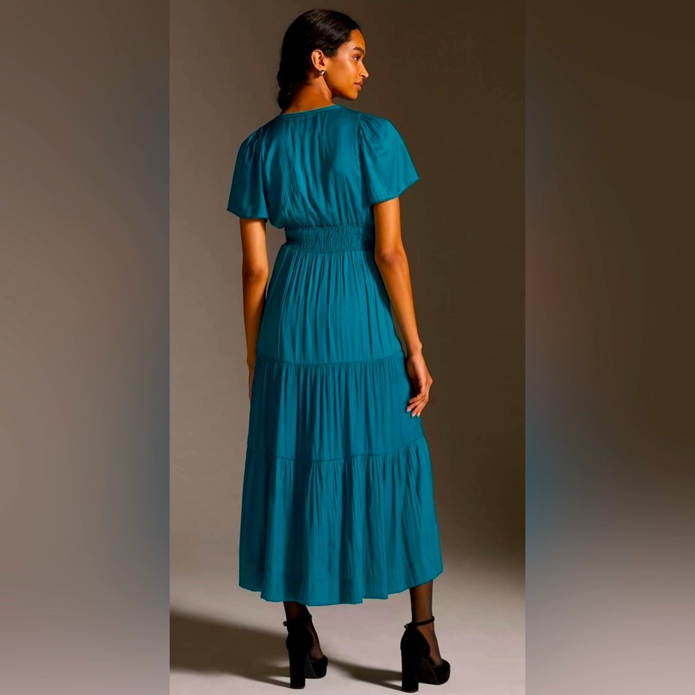 Anthropologie Somerset Dress NWT Turquoise Satiny Incredibly Flattering Size M! - Picture 4 of 17
